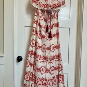 NWT Tahari Strapless Tiered Maxi Sz Small ( White, red and a bit of blue)